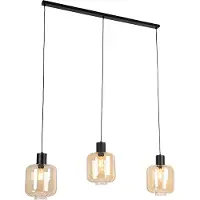 QAZQA Design pendellampe sort med ravglas 3-lys 161,5 cm - Qara