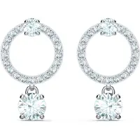 Swarovski tiltr?kker cirkel gennemborede ?reringe med cirkelsk?rne krystaller og matchende PAV? P? et rhodiumbelagt indl?g med sommerfuglens tilb
