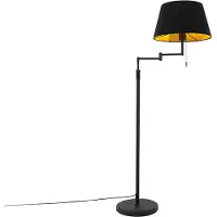 QAZQA Gulvlampe sort med sort skærm og justerbar arm - Ladas Deluxe