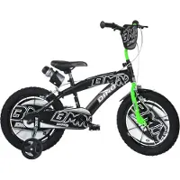 Kubisport Børnecykel 16 tommer BMX Sort Støttehjul Bremser Dino Bikes