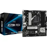 Asrock A520M Pro4 - Bundkort - micro ATX - Socket AM4 - AMD A520 Chipset - USB 3.2 Gen 1, USB-C Gen1 - Gigabit LAN - onboard grafik (CPU påkrævet) - HD Audio (8-kanaler)
