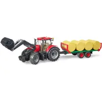 BRUDER Case IH Optum 300 CVX with frontloader with bale transport trailer toy
