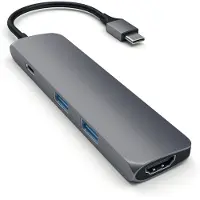 Satechi Slim Aluminum Multi-Port Adapter - USB-C Interface - 4K HDMI - 2-Port USB-A