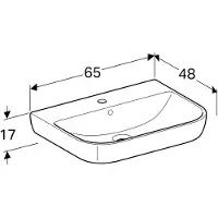 Geberit smyle vask 65x48cm, haneh. midt, hvid kt