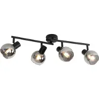 QAZQA Art Deco loftslampe sort med røgglas 4-lys - Vidro