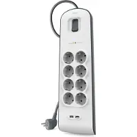 Belkin Bsv804vf2m Surge Strip Protection Socket 8 Slots 2 Usb Forlængerledning
