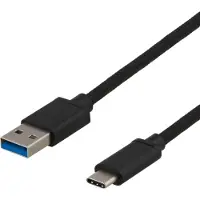 Deltaco Ladekabel USB-A til USB-C, 1 m, sort