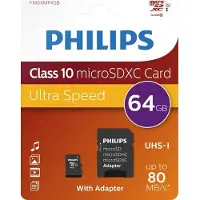 Philips FM64MP45B - Flashhukommelseskort (SD adapter inkluderet) - 64 GB - UHS-I / Class10 - SDXC