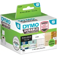 Dymo LabelWriter Durable multifunktionelle etiketter | 25mm x 25mm | 2 ruller x 850 stk