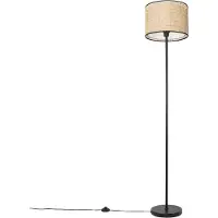 QAZQA Rustik gulvlampe sort med rattan-skærm - Kata