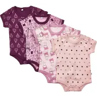 Pippi Baby Bodyer K/Æ - 4-pak - Rosa/Lilla m. Mønster - - 2 år (92) - Body K/Æ