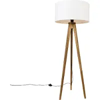 QAZQA Rustik Tripod Vintage Træ med Hvid Skærm 50 cm - Tripod Classic