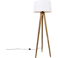 QAZQA Rustik tripod vintage træ med hvidt linnedskærm 45 cm - Tripod Classic