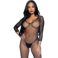 Leg avenue Fishnet V Front Long Sleeves Bodystocking Black