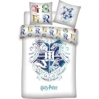 Home-tex Harry Potter sengetøj - 100% bomuld - Børnesengetøj 140x200 cm - Hogwarts våbenskjold - Blå
