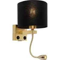 QAZQA Art Deco væglampe guld med USB og sort skærm - Brescia