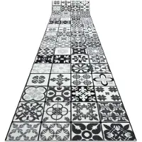 Rugsx Gummibelægning 120cm AZULEJO PATCHWORK, LISBON FLISER grå / sort 120x260 cm