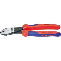Knipex 74 22 200, Diagonal tang, Stødbestandig, Dielektrisk, Krom-vanadium-stål, Plast, Blå, Rød, 200 mm