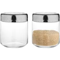 Alessi " kl?dt " Glass Jar Hermetisk l?g i 18/10 Rustfrit st?l spejl poleret med lettelse Dekoration S?lv