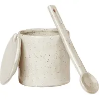 Ferm Living Flow syltekrukke med ske Offwhite speckle