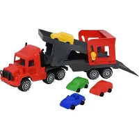 Plasto biltransporter med 4 biler, 47 cm.