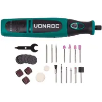 Vonroc Multiværktøj 8v | Batteridrevet - opladelig | slibning, boring, gravering, polering & skæring | Inkl. oplader og 24 tilbehørsdele