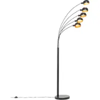 QAZQA Design gulvlampe sort med guld 5-lys - Sixties Marmo