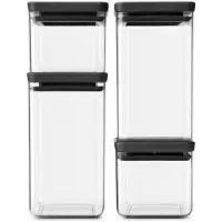 Brabantia Tasty+ 4 stk stabelbare madd?ser (m?rkegr?) 2x 0,7qt & 2x 1,7qt BPA-fri pladsbesparende krukker med silikoneforseglingsl?g for friskhed