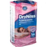 DryNites Børneble, bukseble, Pyjama Pants, 8-13 år, med print, pige, 30-48 kg - (4 pakker x 13 stk.)