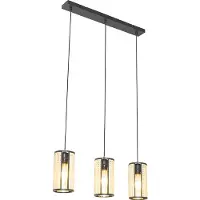 QAZQA Oriental Pendellampe sort med rattan 3-lys langstrakt - Akira