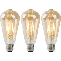 LUEDD Sæt med 3 E27 LED pærer ST64 guld med skumringssensor 4W 400lm 2200K