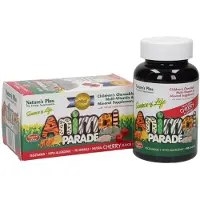 Natures Plus , Animal Parade, Børnesværige Kædelige Multivitamin Supplément, Cherry, 90 Dyrformede Tabletter