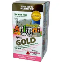 NaturesPlus , Animal Parade Guld, Børnens Kædelige Multivitamin Supplément, Vandmelon, 120 Dyrformede Tabletter