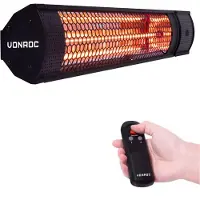 Vonroc Terrassevarmer - Marsili - 2000W | Infrarød | Sort | IP55 | Hurtig Opvarmning | Inkl. Fjernbetjening
