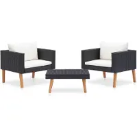 vidaXL loungesæt til haven 3 dele med hynder polyrattan sort