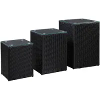 vidaXL sideborde med glastop 3 stk. polyrattan sort