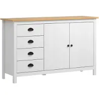 vidaXL Skænk Hill 130x40x80 Cm Massivt Fyrretræ Honning - Hvid og brun