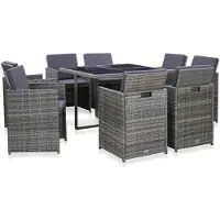 vidaXL Udendørs Spisebordssæt 9 Dele Med Hynder Polyrattan - Antracitgrå / 9-Personers