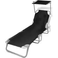 vidaXL foldbar liggestol med baldakin stål og stof sort