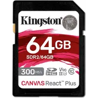 Kingston Canvas React Plus 64GB SD-kort | SDXC UHS-II | 300R/260W U3 V90 | Fuld HD/4K/8K | SDR2/64GB