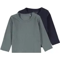 Minymo Bluse - Rib - 2-pak - Goblin Blue - - 2 år (92) - Bluse