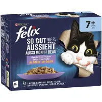 Felix Latz "Så lækkert som det ser ud" Senior portionspose 48 x 85 g - Okse, Kylling, Sardin, Laks
