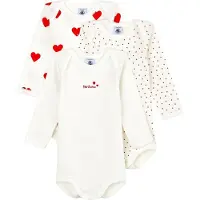 Petit Bateau Body l/æ - 3-pak - Hvid m. Hjerter - - 12 mdr - Body L/Æ