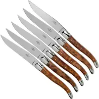 Laguiole T62MINTHBRI thuya wood polished set of 6 steak knives