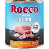 Rocco Junior 6 x 800 g - Kyllingehjerter & ris + kalcium