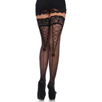 Leg avenue Sheer Stay Up With A Lace Top Black