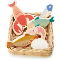 Tender Leaf Toys Trælegetøj - Kurv Med Fisk & Skaldyr - - OneSize - Legemad
