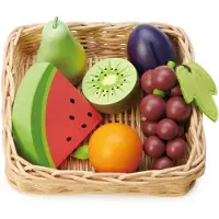 Tender Leaf Toys M?rt bladleget?j - frugtagtig kurv - 6 stk. Massivt tr? frugter med h?ndlavet kurv Lad som om mad Leget?jsleges?t Supermarked Shopping Game Play