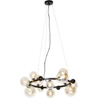 QAZQA Art Deco Pendellampe sort med ravfarvet glas 12-lys - David