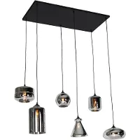 QAZQA Art Deco pendellampe sort med røgglas 6-lys - Wallace